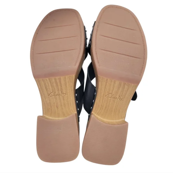 Clarks Sivanne Walk Wedge Sandal Black Leather Slip On Clog Slide Women’s 8.5 - Picture 5 of 17